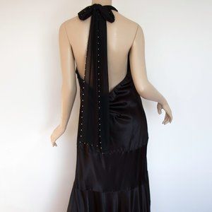 NewPort New Full length Gown Dress Black Dress Beaded Sash Formal Maxi 16 Large